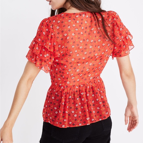 MADEWELL Tiered-Sleeve Peplum Top in Metallic Prairie Posies - Picture 4 of 12